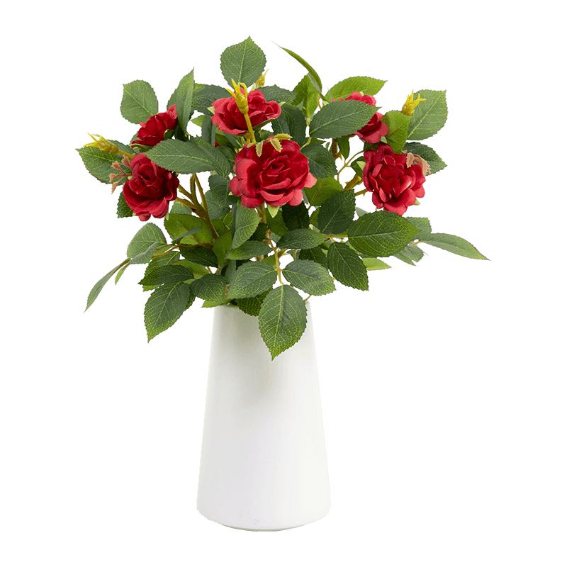 Miniature Tea Roses Ceramic Pot with Four Stems