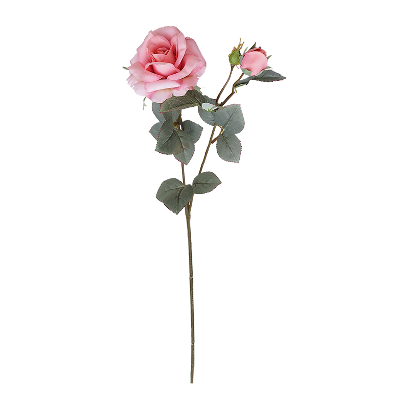 Artificial 2-Head Pink Rose Single Stem