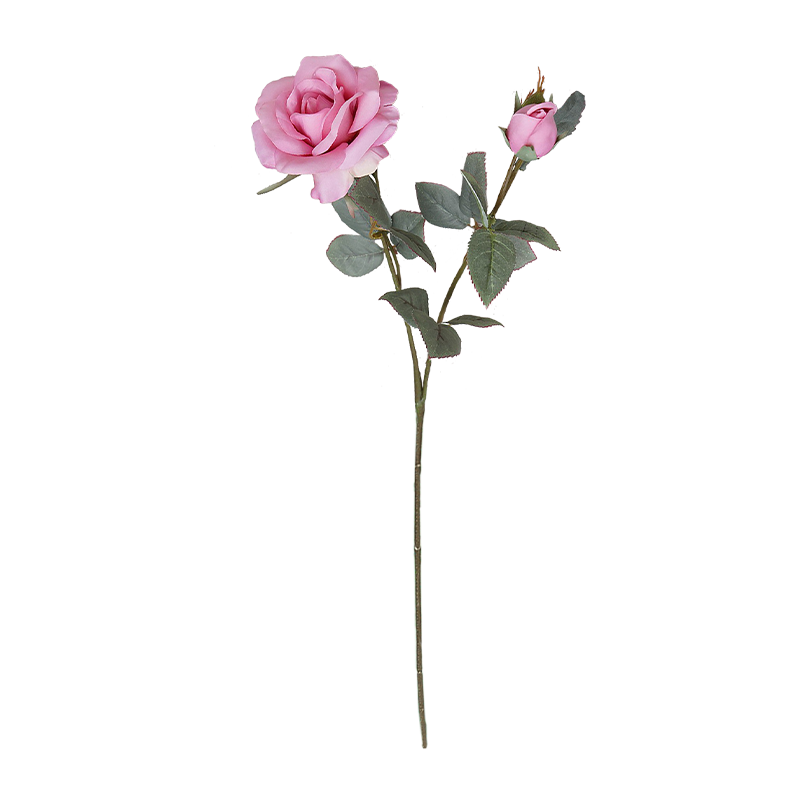 Artificial 2-Head Pink Rose Single Stem