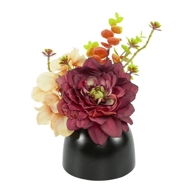 Red Purple White Dahlia Hydrangea Eucalyptus Ceramic Pot
