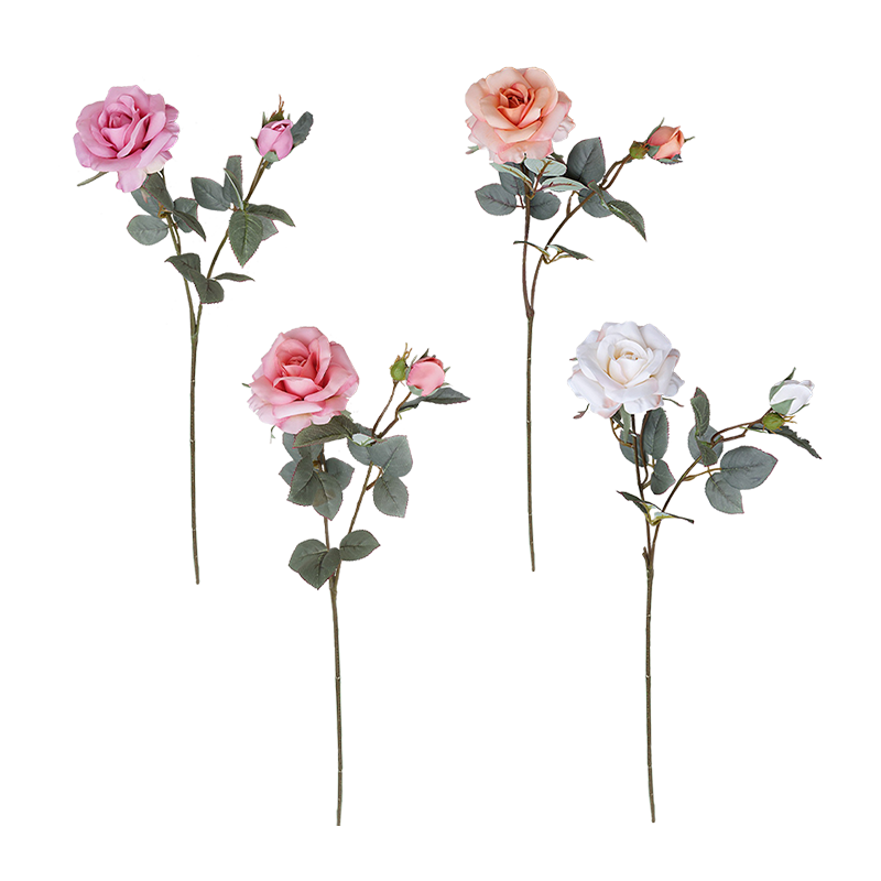 Artificial 2-Head Pink Rose Single Stem