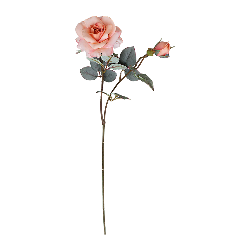 Artificial 2-Head Pink Rose Single Stem