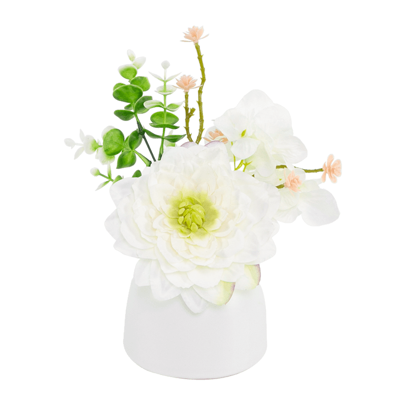 Red Purple White Dahlia Hydrangea Eucalyptus Ceramic Pot