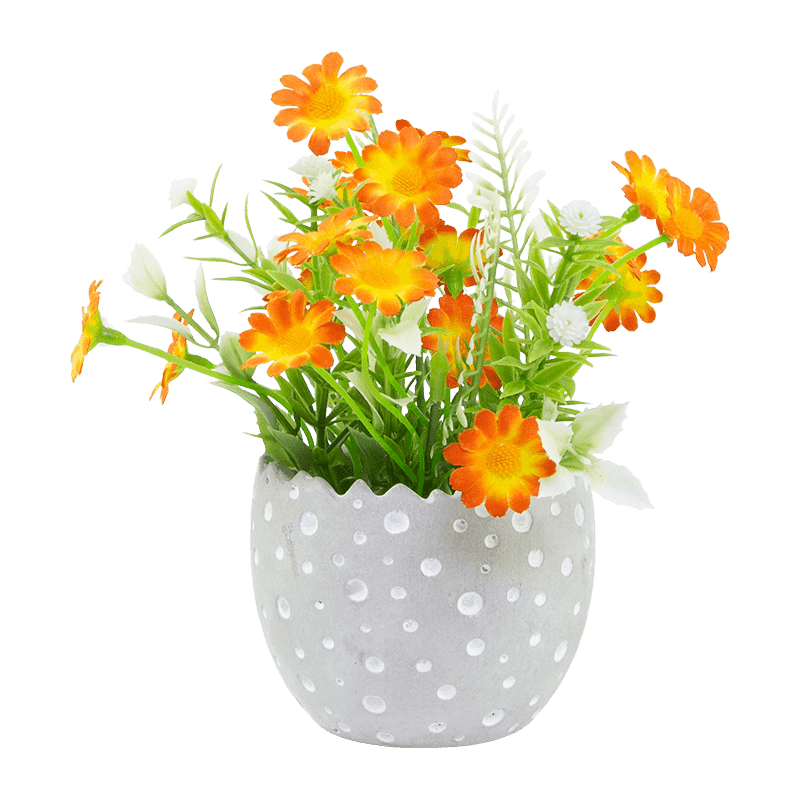 Artificial Daisy in Egg-Shaped Cement Pot
