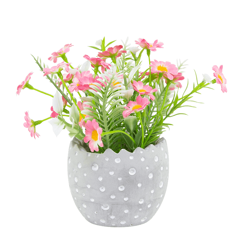 Artificial Daisy in Egg-Shaped Cement Pot
