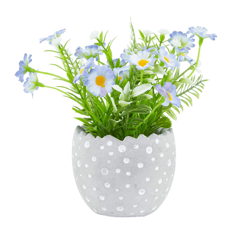 Artificial Daisy in Egg-Shaped Cement Pot