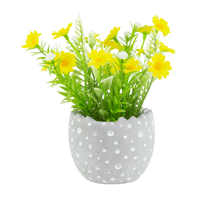 Artificial Daisy in Egg-Shaped Cement Pot