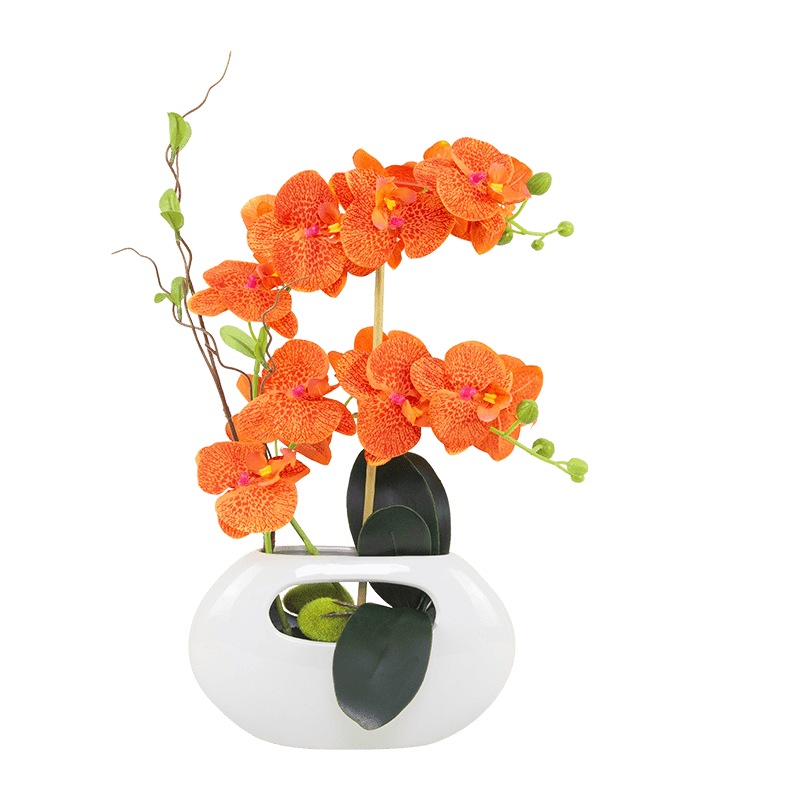 Artificial Orchid Flower Ceramic Planter