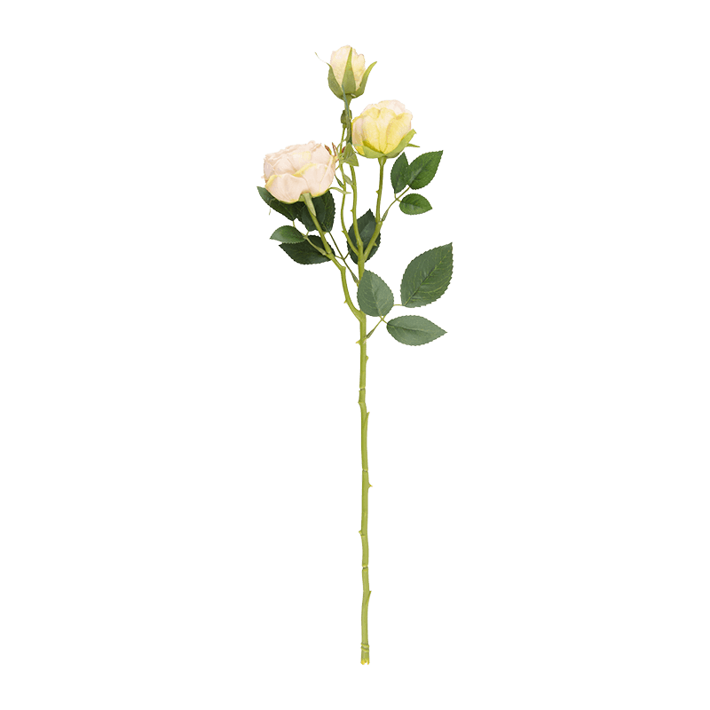 Artificial 3-Head Vintage Rose Stem