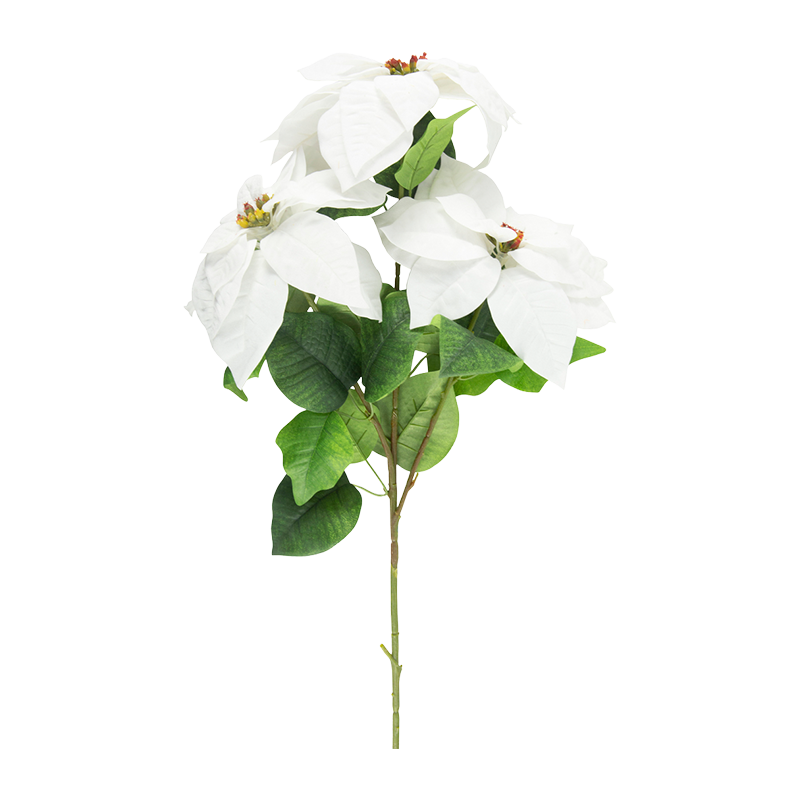 Artificial 3-Head Poinsettia Stem