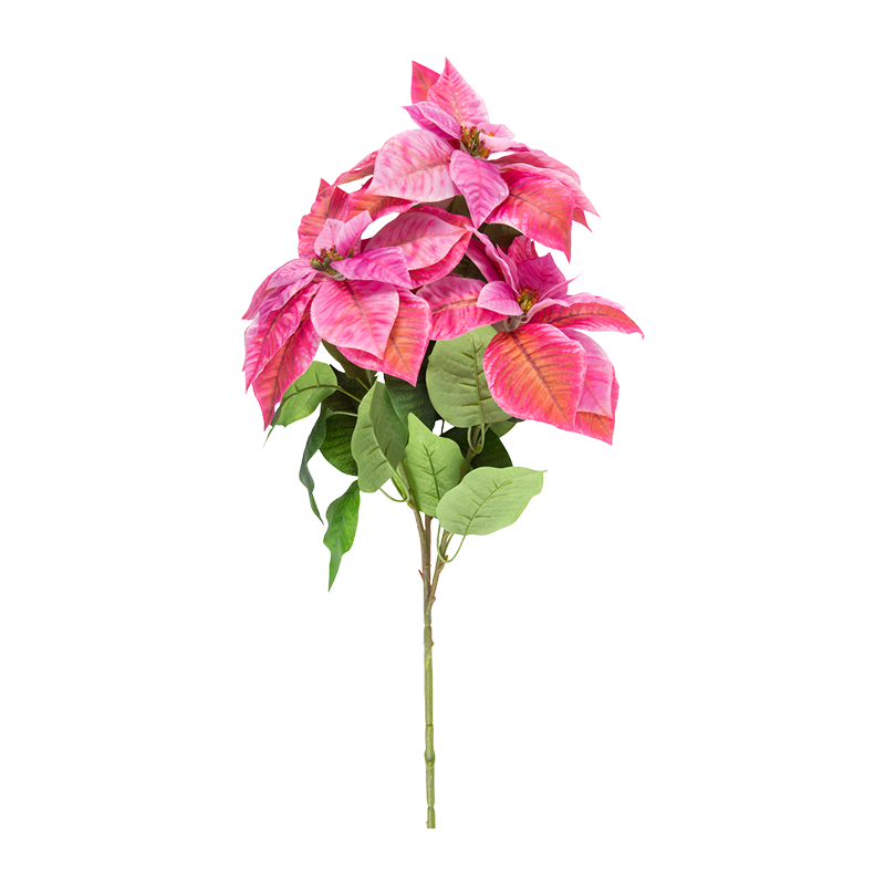 Artificial 3-Head Poinsettia Stem