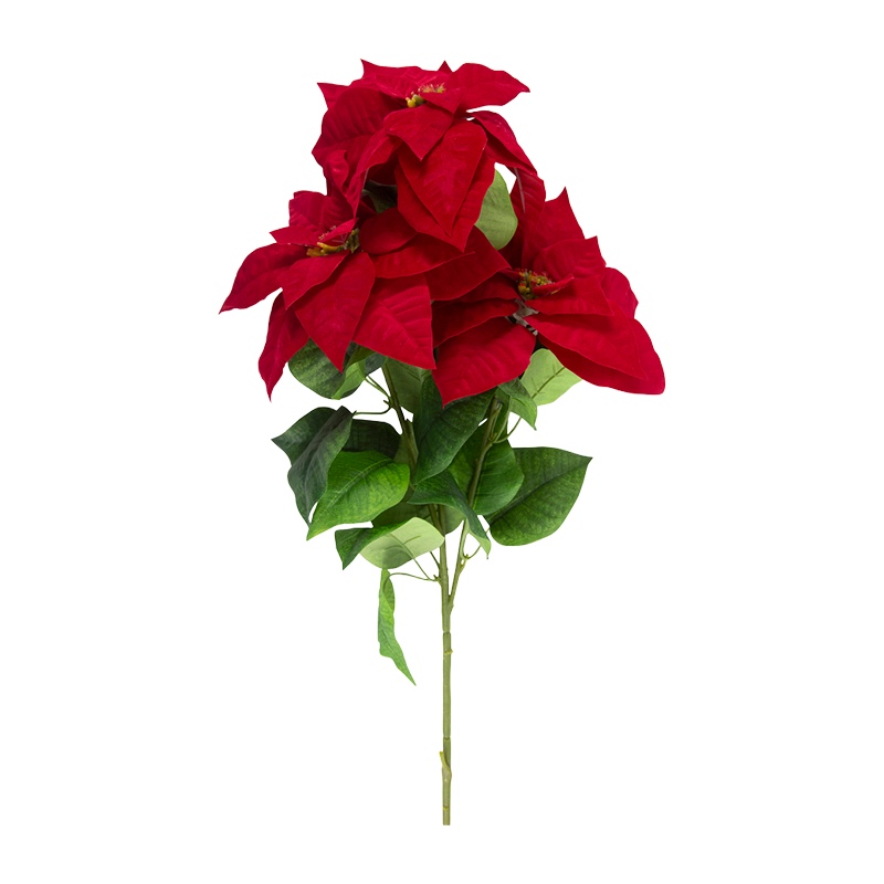 Artificial 3-Head Poinsettia Stem