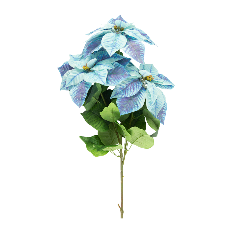Artificial 3-Head Poinsettia Stem