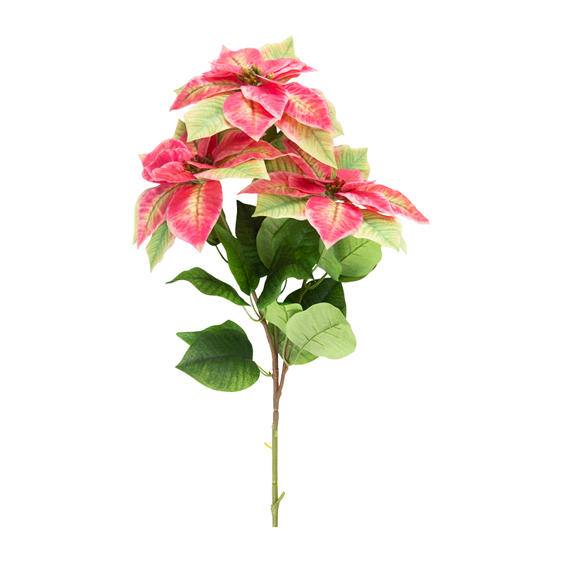 Artificial 3-Head Poinsettia Stem