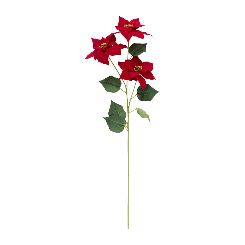 Artificial Single Stem Poinsettia With 3 Heads