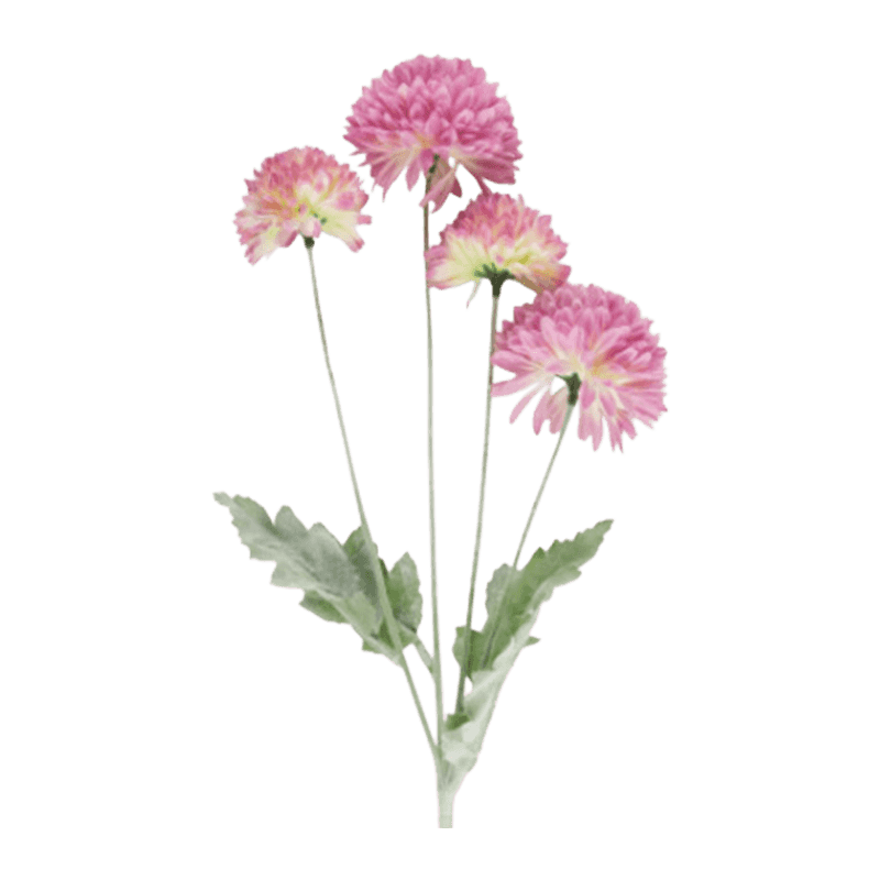 Artificial 4-Bloom Pink Pompon Chrysanthemum Stem
