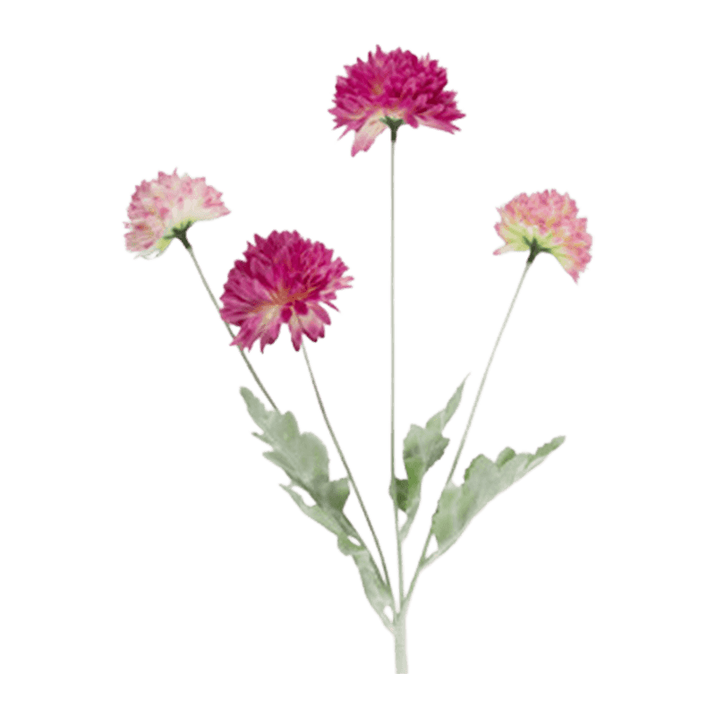 Artificial 4-Bloom Pink Pompon Chrysanthemum Stem