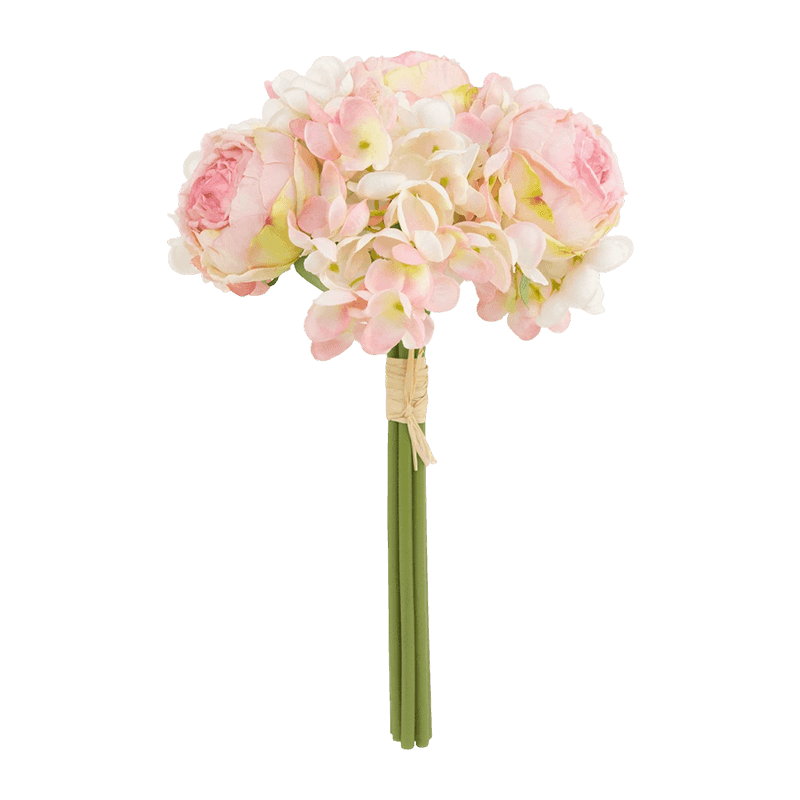 11.81" Artificial Rose Bouquet With 4 Rose And 3 Hydrangea