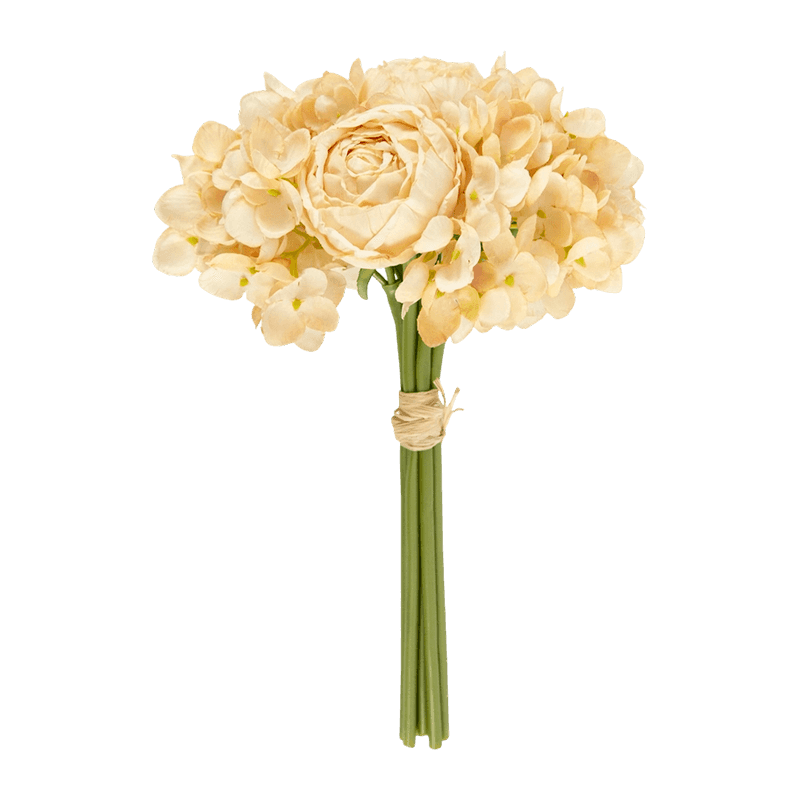 11.81" Artificial Rose Bouquet With 4 Rose And 3 Hydrangea