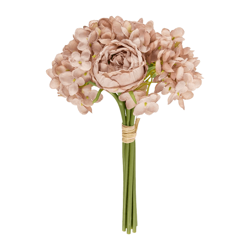 11.81" Artificial Rose Bouquet With 4 Rose And 3 Hydrangea