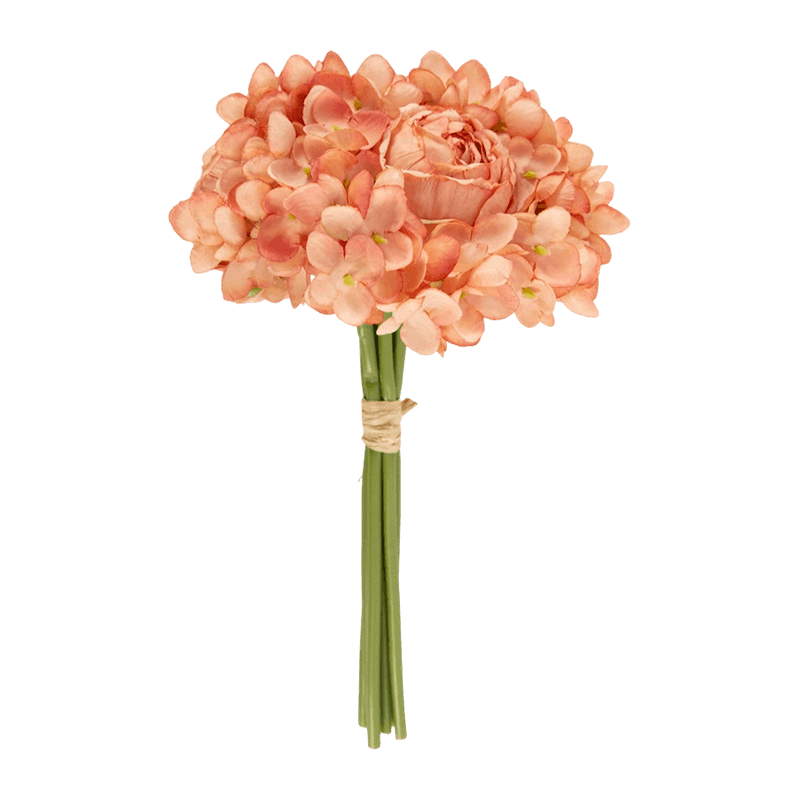 11.81" Artificial Rose Bouquet With 4 Rose And 3 Hydrangea