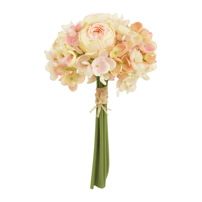 11.81" Artificial Rose Bouquet With 4 Rose And 3 Hydrangea