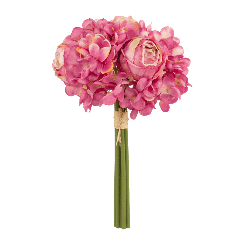 11.81" Artificial Rose Bouquet With 4 Rose And 3 Hydrangea
