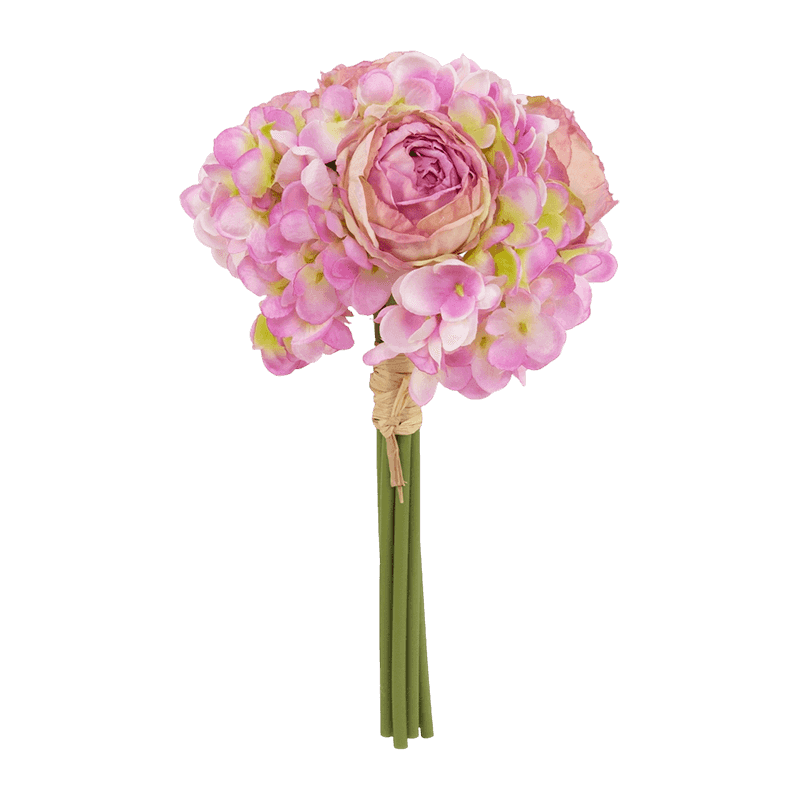 11.81" Artificial Rose Bouquet With 4 Rose And 3 Hydrangea