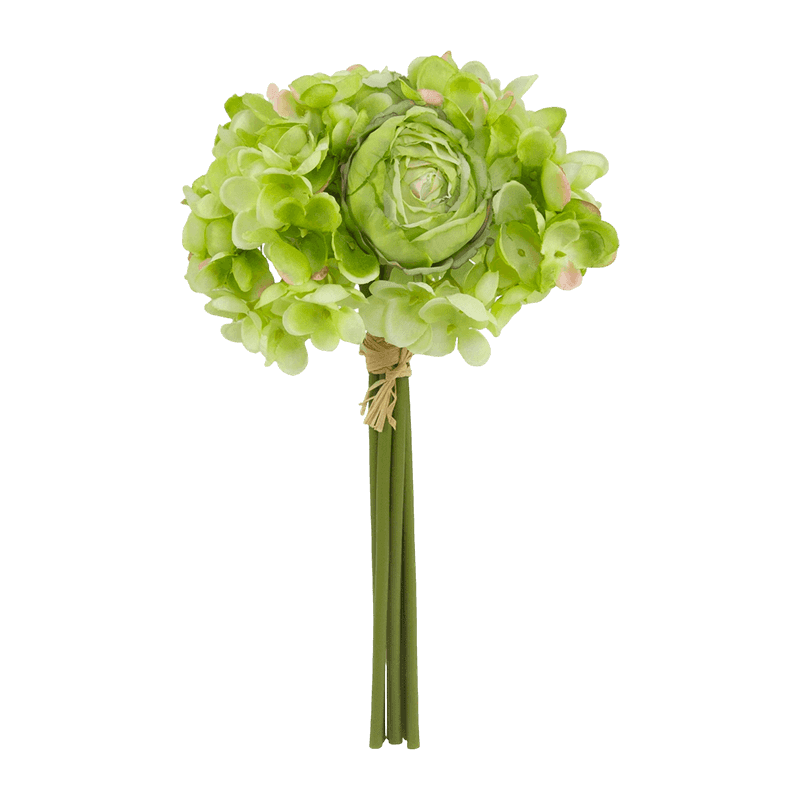 11.81" Artificial Rose Bouquet With 4 Rose And 3 Hydrangea