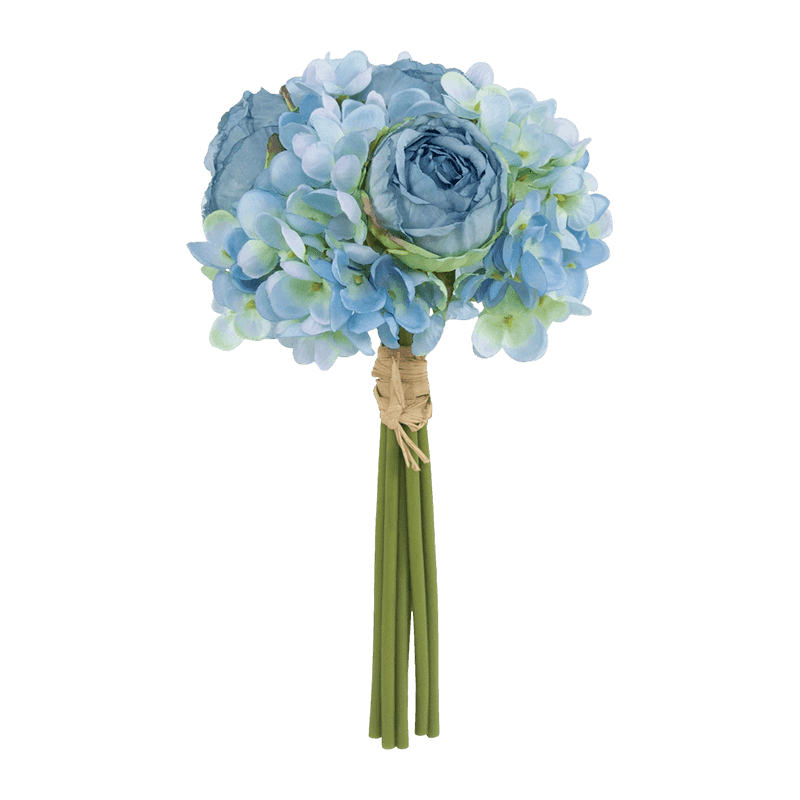 11.81" Artificial Rose Bouquet With 4 Rose And 3 Hydrangea