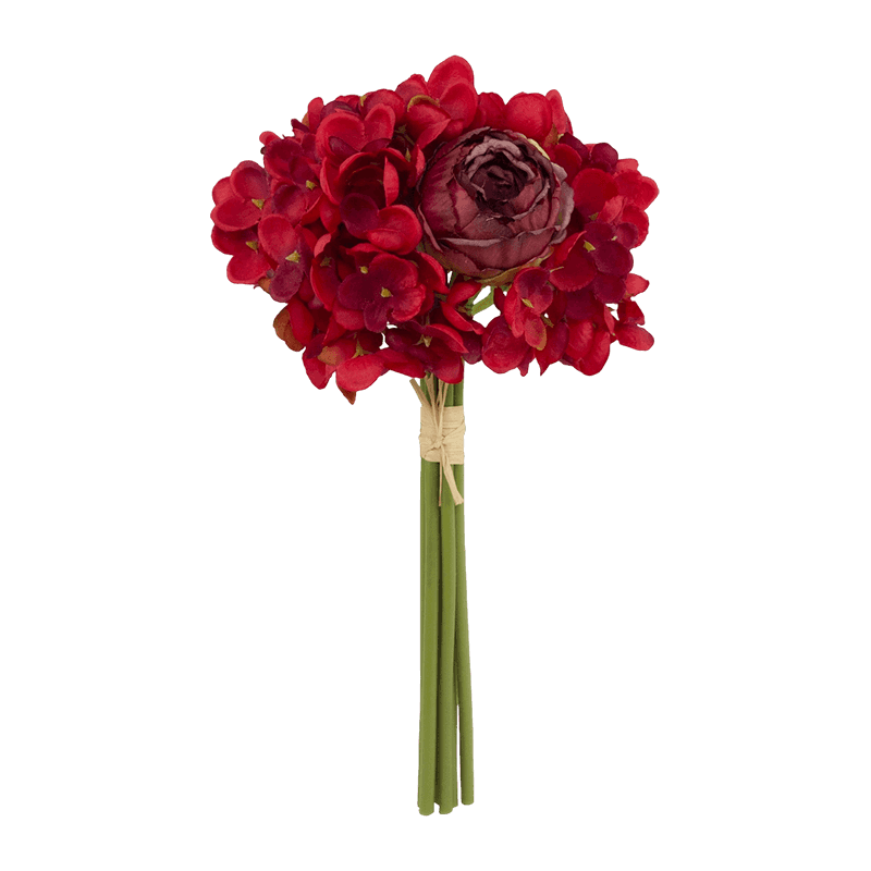11.81" Artificial Rose Bouquet With 4 Rose And 3 Hydrangea