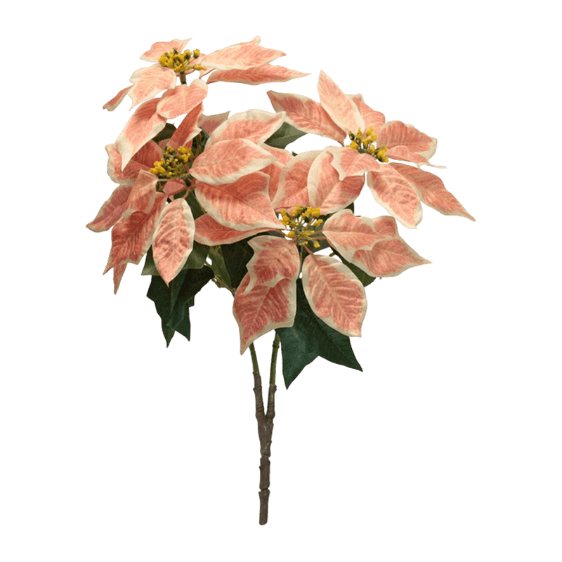 Silk Poinsettia Branch With Leaves Christmas Floral