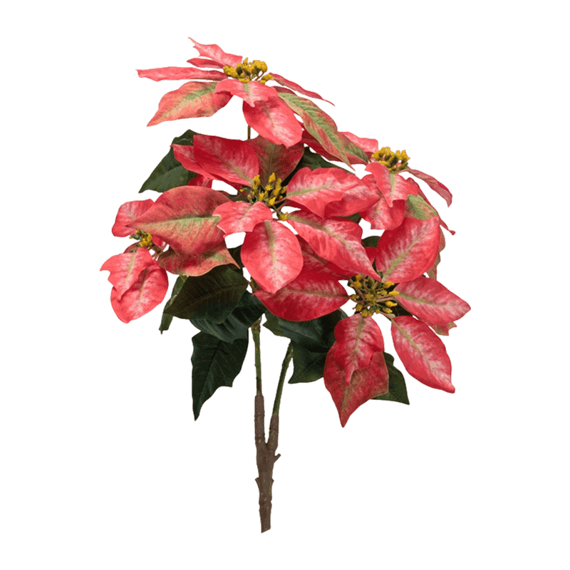 Silk Poinsettia Branch With Leaves Christmas Floral