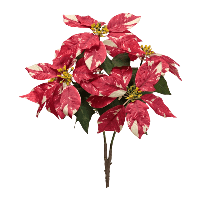 Silk Poinsettia Branch With Leaves Christmas Floral