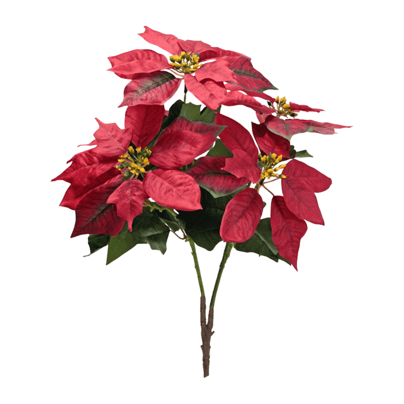 Silk Poinsettia Branch With Leaves Christmas Floral