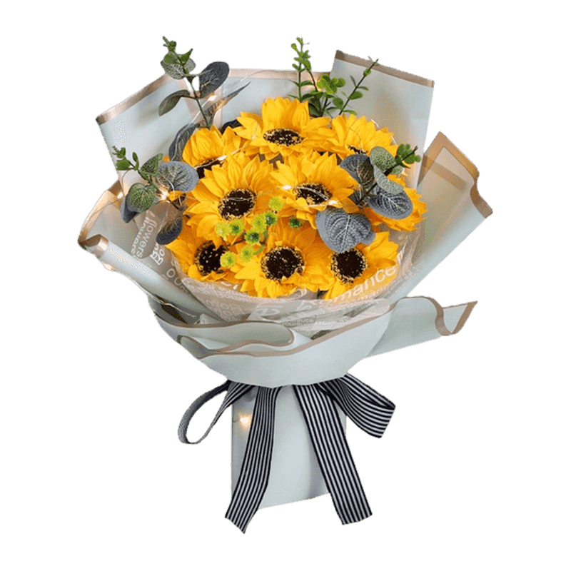 Kraft Wrapped Sunflower Soap Rose Handheld Posy With LED Lights & Linen Bow