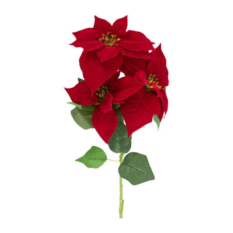 Artificial Poinsettia Long Spray With 3 Flower Heads