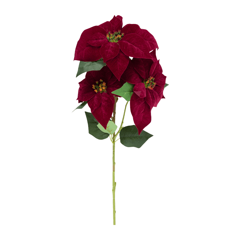Artificial Poinsettia Long Spray With 3 Flower Heads