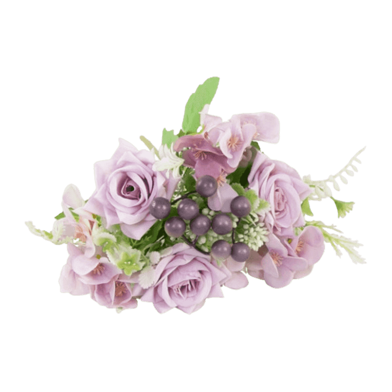 Mixed Artificial Rose Pick Bouquet With Purple Berries 29cm
