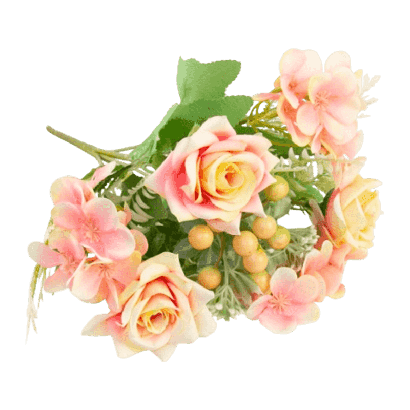 Mixed Artificial Rose Pick Bouquet With Purple Berries 29cm