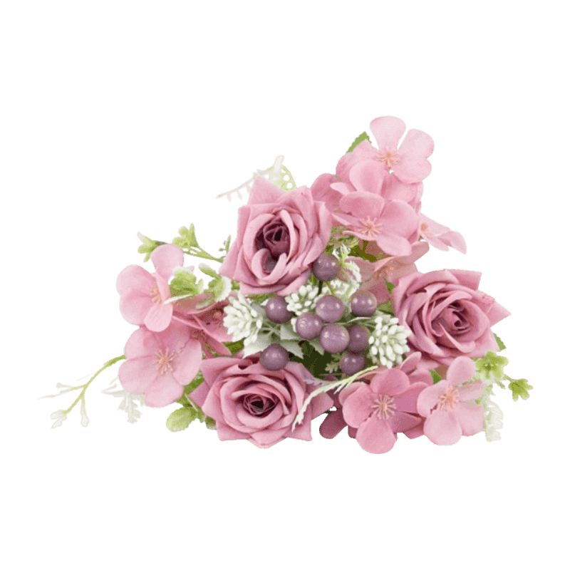Mixed Artificial Rose Pick Bouquet With Purple Berries 29cm