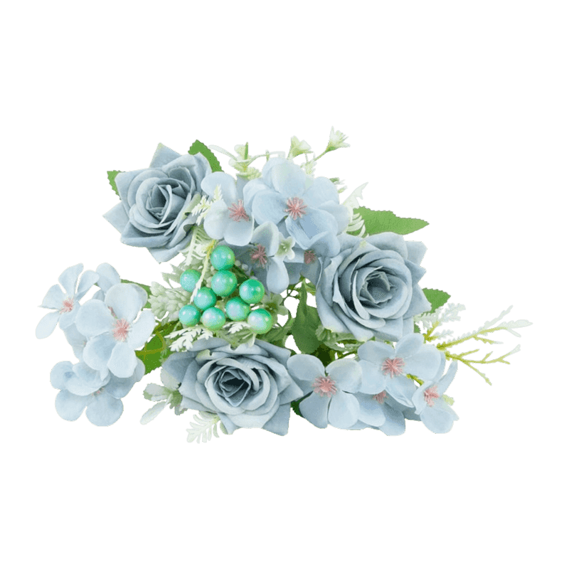 Mixed Artificial Rose Pick Bouquet With Purple Berries 29cm
