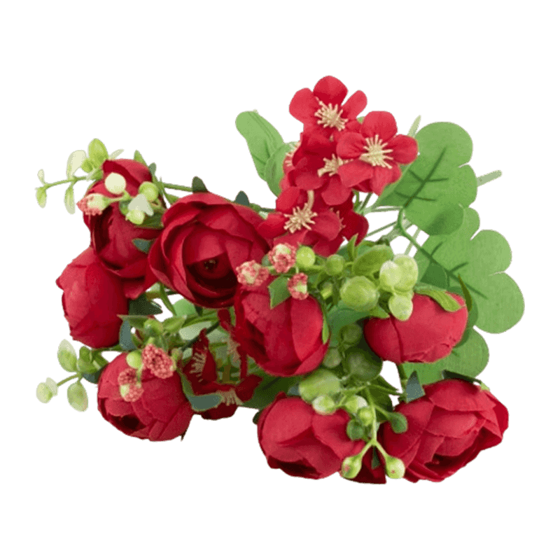 Mixed Artificial Peony Pick Bouquet with Berries and Eucalyptus