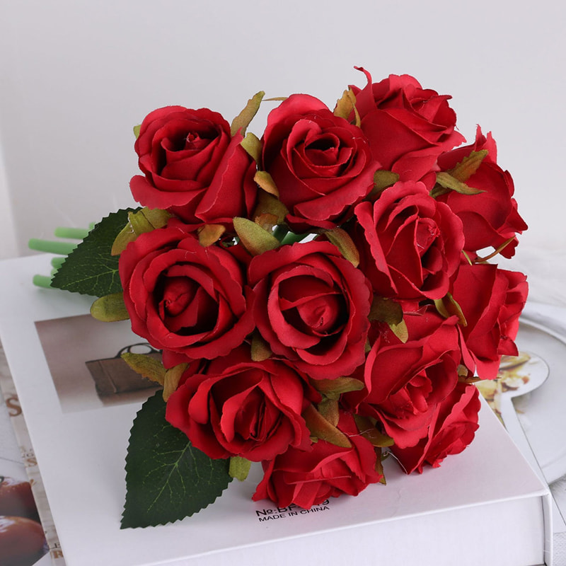12 Heads Artificial Rose Pick Bouquet 25cm