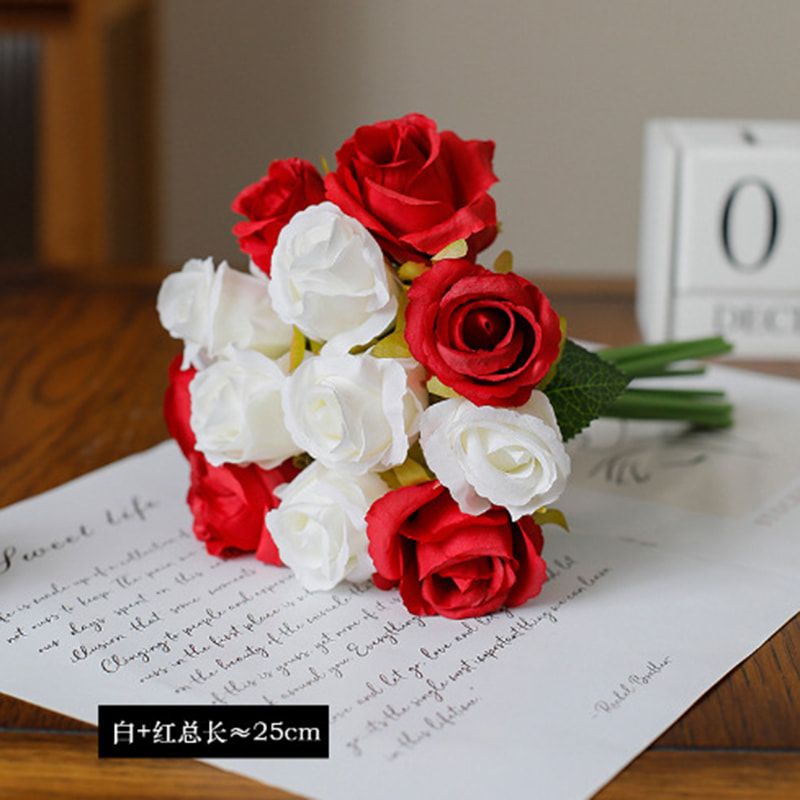12 Heads Artificial Rose Pick Bouquet 25cm