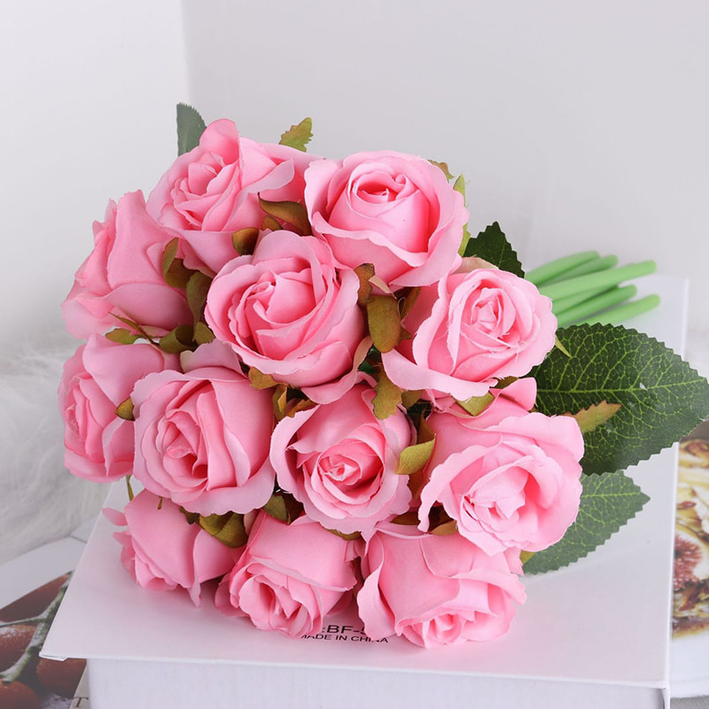 12 Heads Artificial Rose Pick Bouquet 25cm