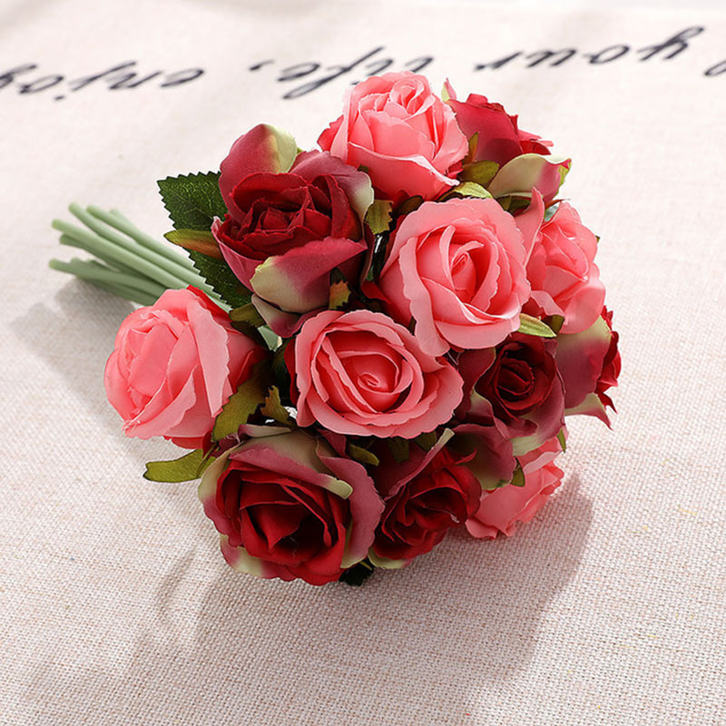 12 Heads Artificial Rose Pick Bouquet 25cm