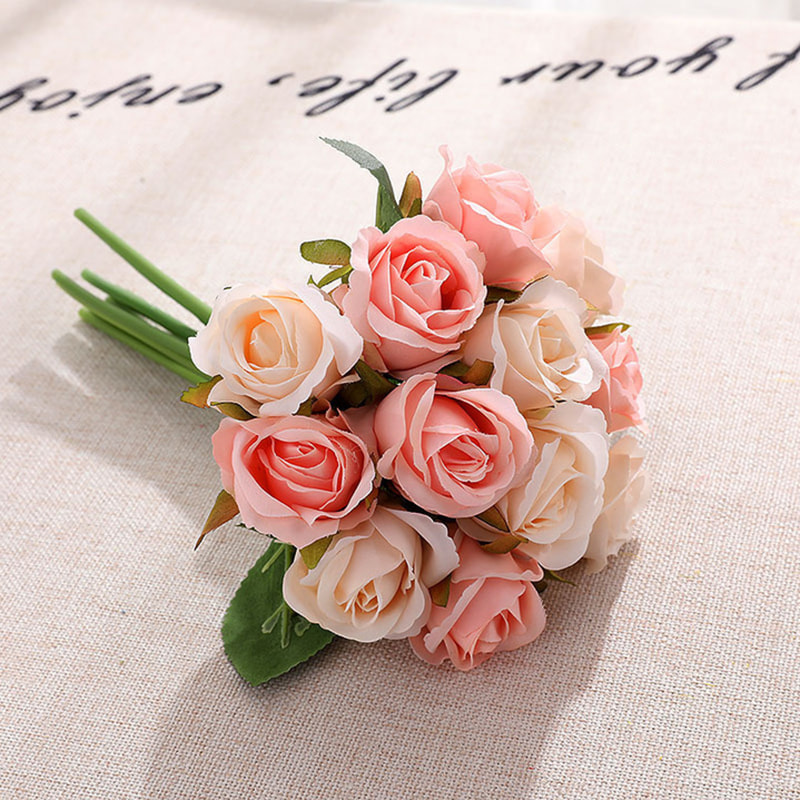 12 Heads Artificial Rose Pick Bouquet 25cm