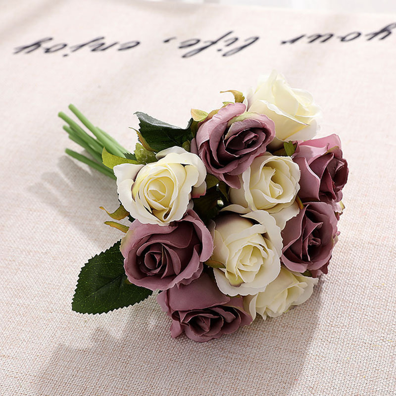 12 Heads Artificial Rose Pick Bouquet 25cm