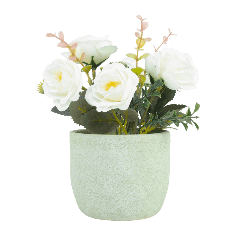 7.9" Artificial Rose With 6 Flowers In Ceramic Pot 7.9" Artificial Rose With 6 Flowers In Ceramic Pot